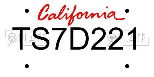 TS7D221 California License Plate