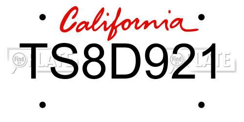 TS8D921 California License Plate