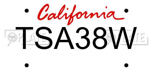 TSA38W California License Plate