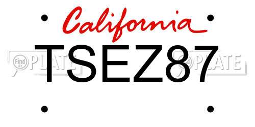 TSEZ87 California License Plate