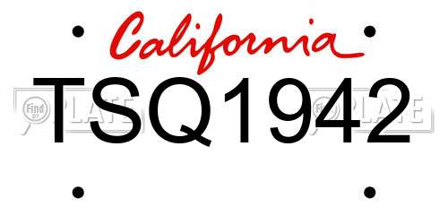 TSQ1942 California License Plate