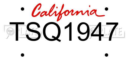TSQ1947 California License Plate