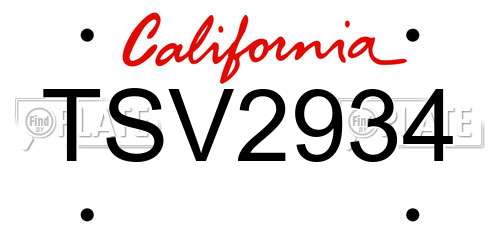 TSV2934 California License Plate