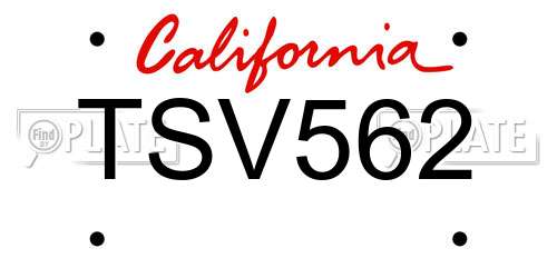 TSV562 California License Plate
