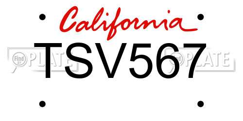 TSV567 California License Plate