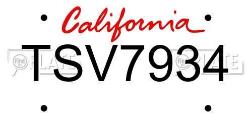 TSV7934 California License Plate