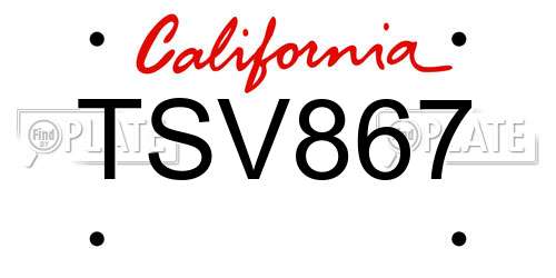 TSV867 California License Plate
