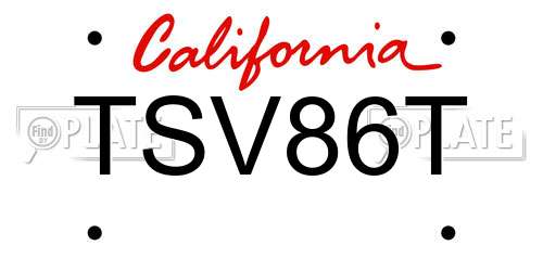 TSV86T California License Plate