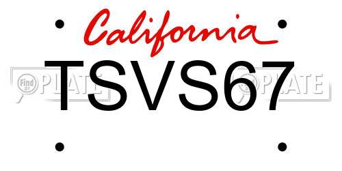 TSVS67 California License Plate