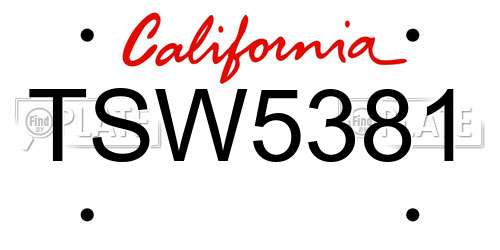 TSW5381 California License Plate