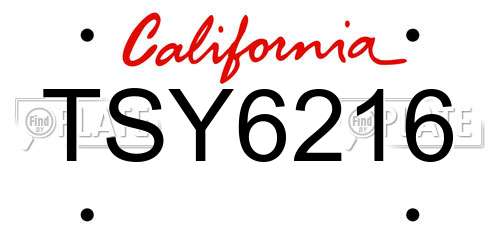 TSY6216 California License Plate