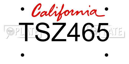 TSZ465 California License Plate