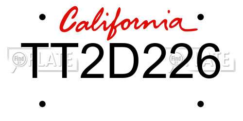 TT2D226 California License Plate