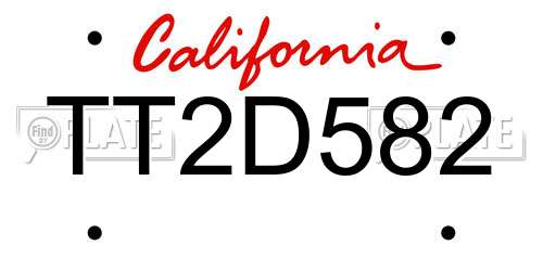 TT2D582 California License Plate