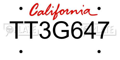 TT3G647 California License Plate