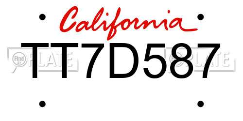 TT7D587 California License Plate