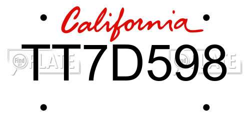 TT7D598 California License Plate