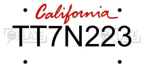 TT7N223 California License Plate
