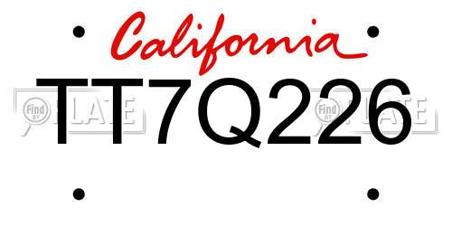 TT7Q226 California License Plate