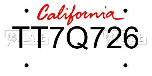 TT7Q726 California License Plate
