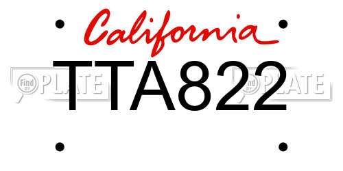 TTA822 California License Plate