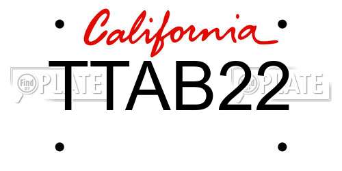 TTAB22 California License Plate