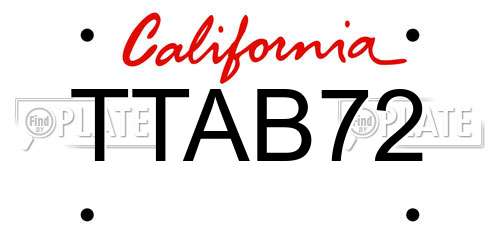 TTAB72 California License Plate
