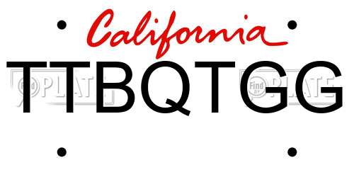 TTBQTGG California License Plate