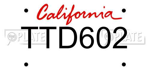 TTD602 California License Plate