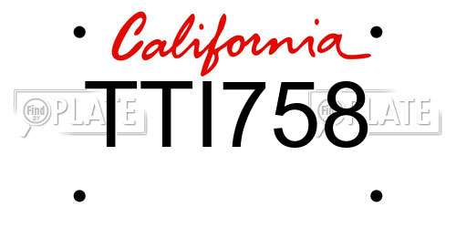 TTI758 California License Plate