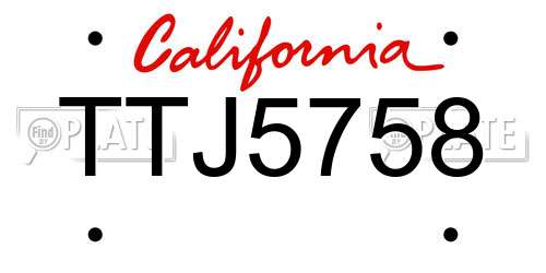 TTJ5758 California License Plate