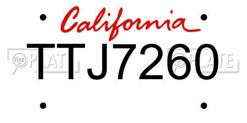 TTJ7260 California License Plate