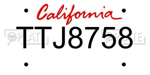 TTJ8758 California License Plate