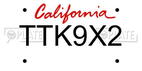 TTK9X2 California License Plate