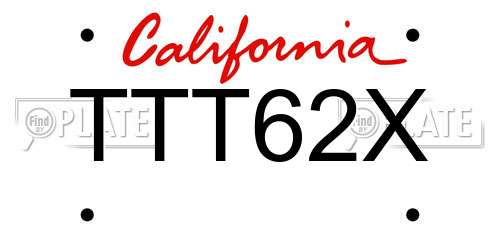 TTT62X California License Plate