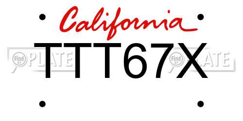 TTT67X California License Plate