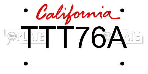 TTT76A California License Plate