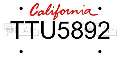 TTU5892 California License Plate