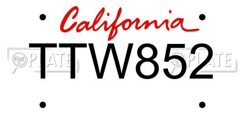 TTW852 California License Plate