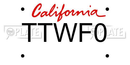 TTWF0 California License Plate