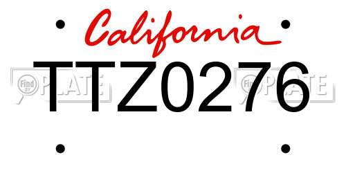 TTZ0276 California License Plate