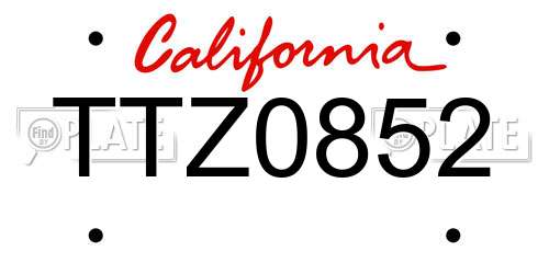 TTZ0852 California License Plate