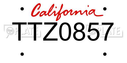 TTZ0857 California License Plate