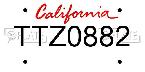 TTZ0882 California License Plate