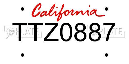 TTZ0887 California License Plate