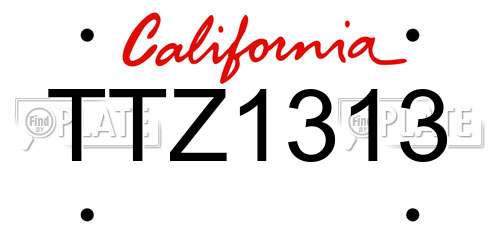 TTZ1313 California License Plate