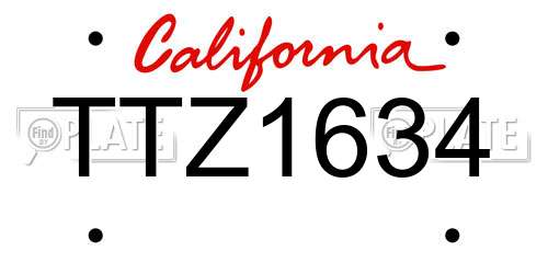 TTZ1634 California License Plate