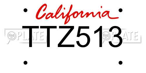 TTZ513 California License Plate