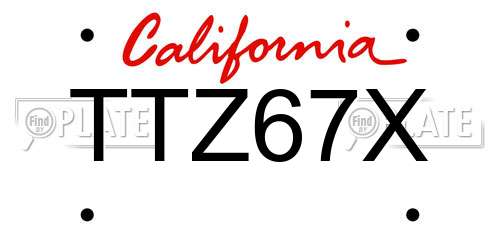 TTZ67X California License Plate