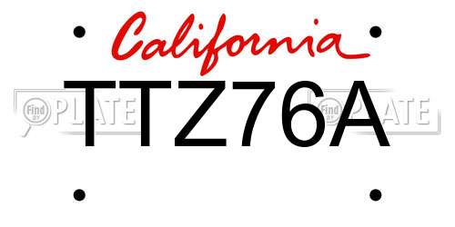 TTZ76A California License Plate